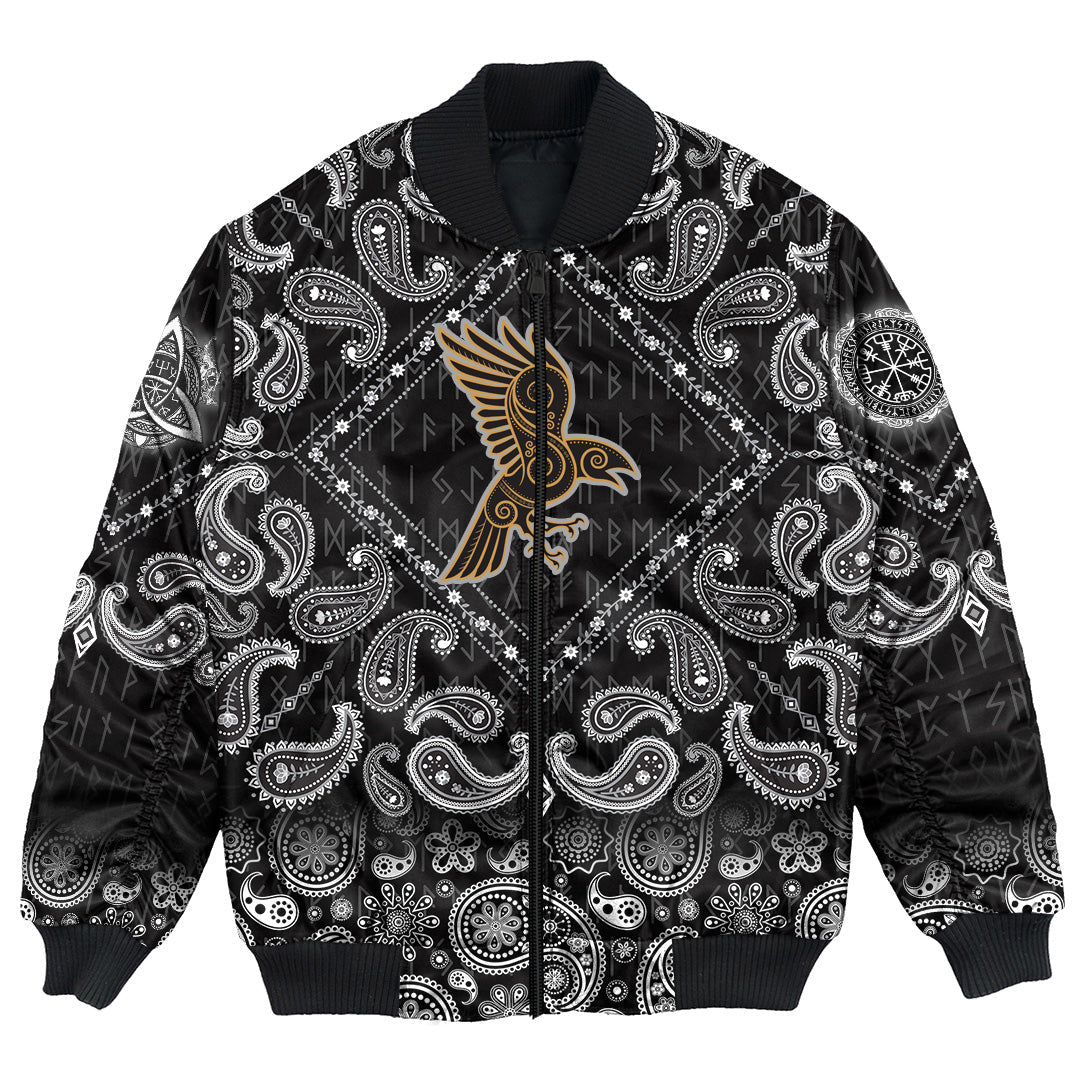 Viking Bomber Jacket Celtic Raven with Bandana Paisley Style RLT12 - Wonder Print Shop