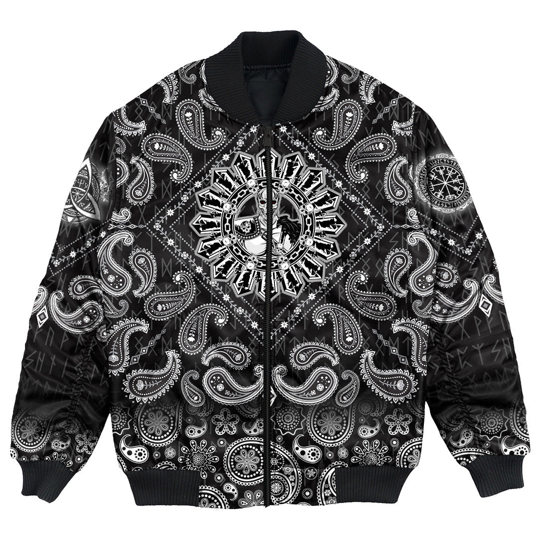 Viking Bomber Jacket Celtic Skull Warrior Dead Hero with Bandana Paisley Style RLT12 - Wonder Print Shop