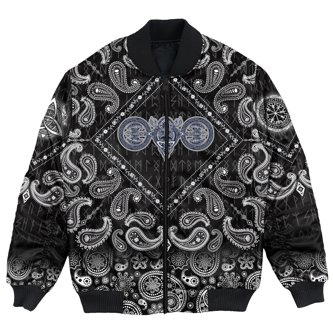 Viking Bomber Jacket Celtic Style North Warrior Head with Bandana Paisley Style RLT12 - Wonder Print Shop