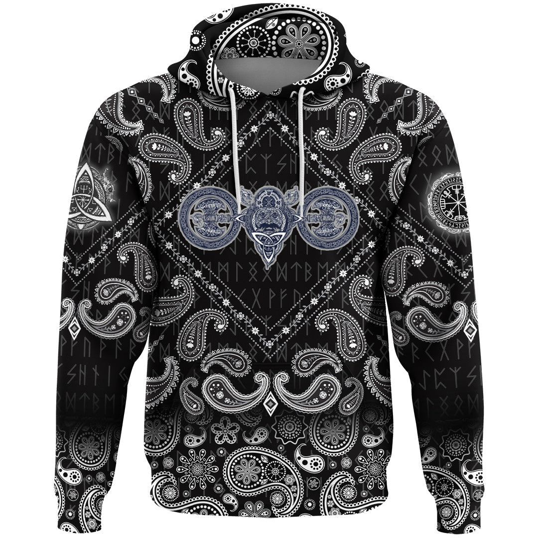 Viking Hoodie Celtic Style North Warrior Head with Bandana Paisley Style RLT12 - Wonder Print Shop