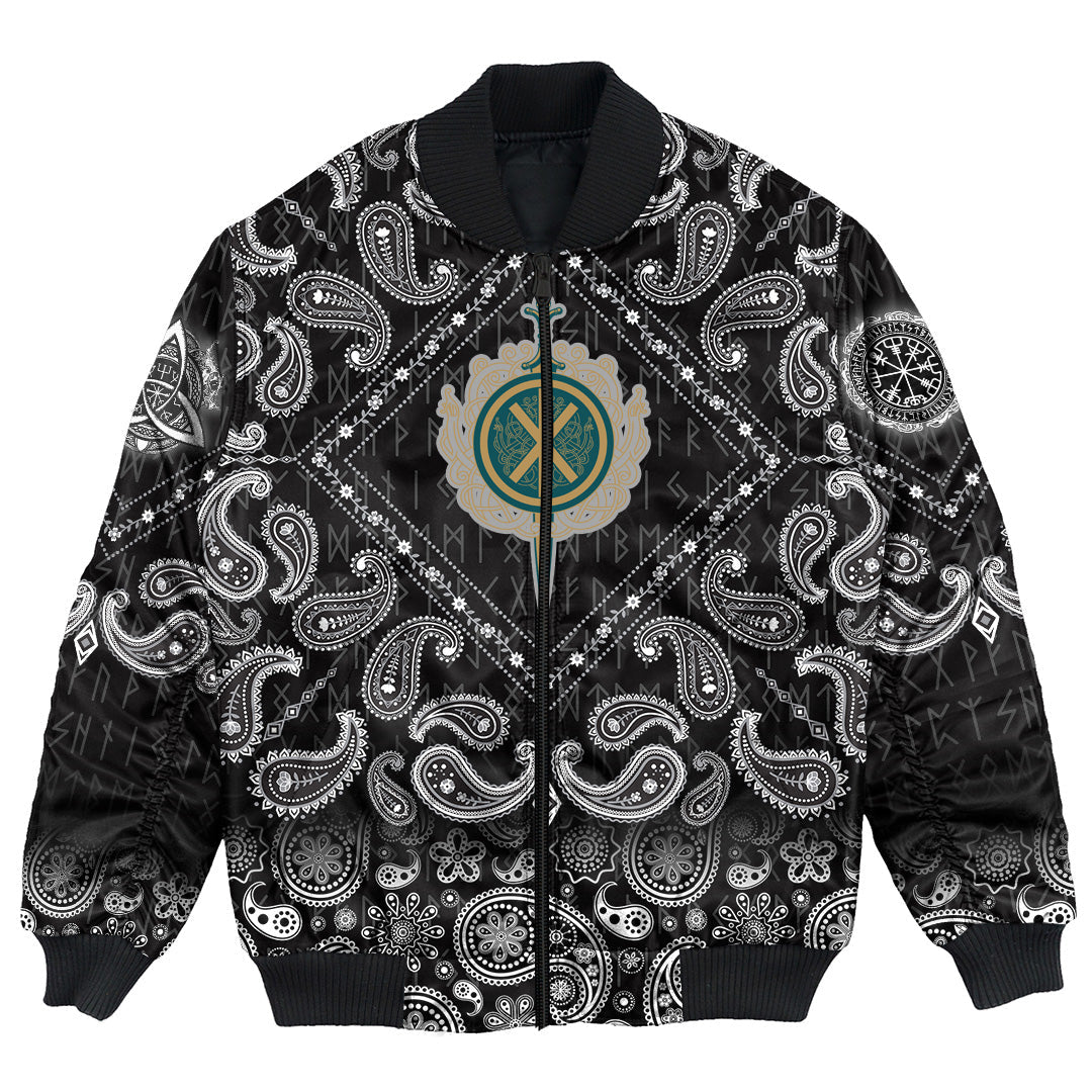 Viking Bomber Jacket Celtic Sword and Celtic Scandinavian Ornaments with Bandana Paisley Style RLT12 - Wonder Print Shop