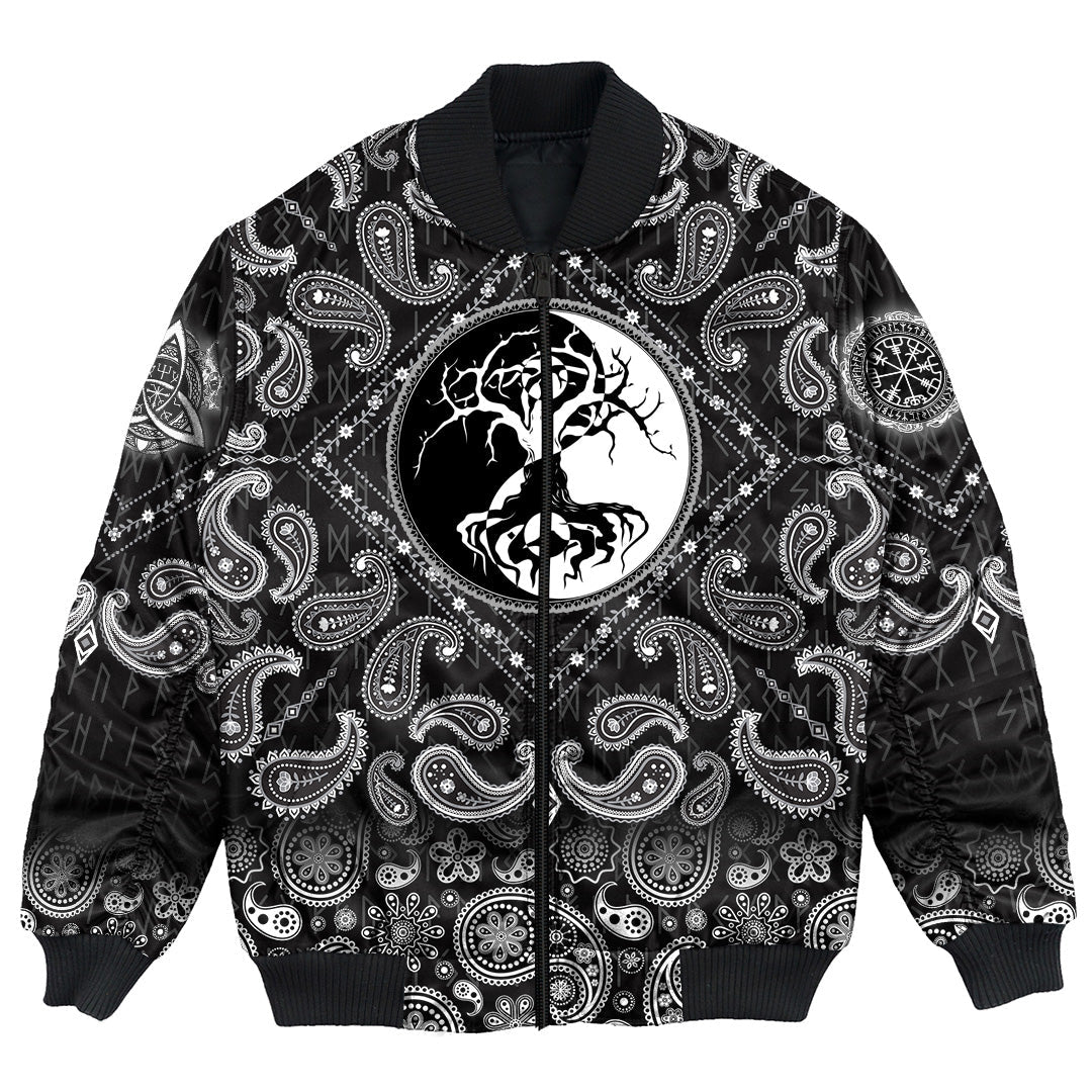 Viking Bomber Jacket Celtic Symbol Of Yin and Yang Druidic Yggdrasil Tree with Bandana Paisley Style RLT12 - Wonder Print Shop