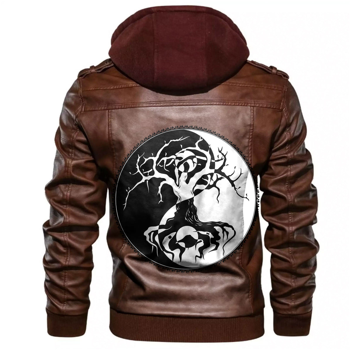 Viking Celtic Symbol Of Yin and Yang Druidic Yggdrasil Tree Leather Jacket RLT12 - Wonder Print Shop