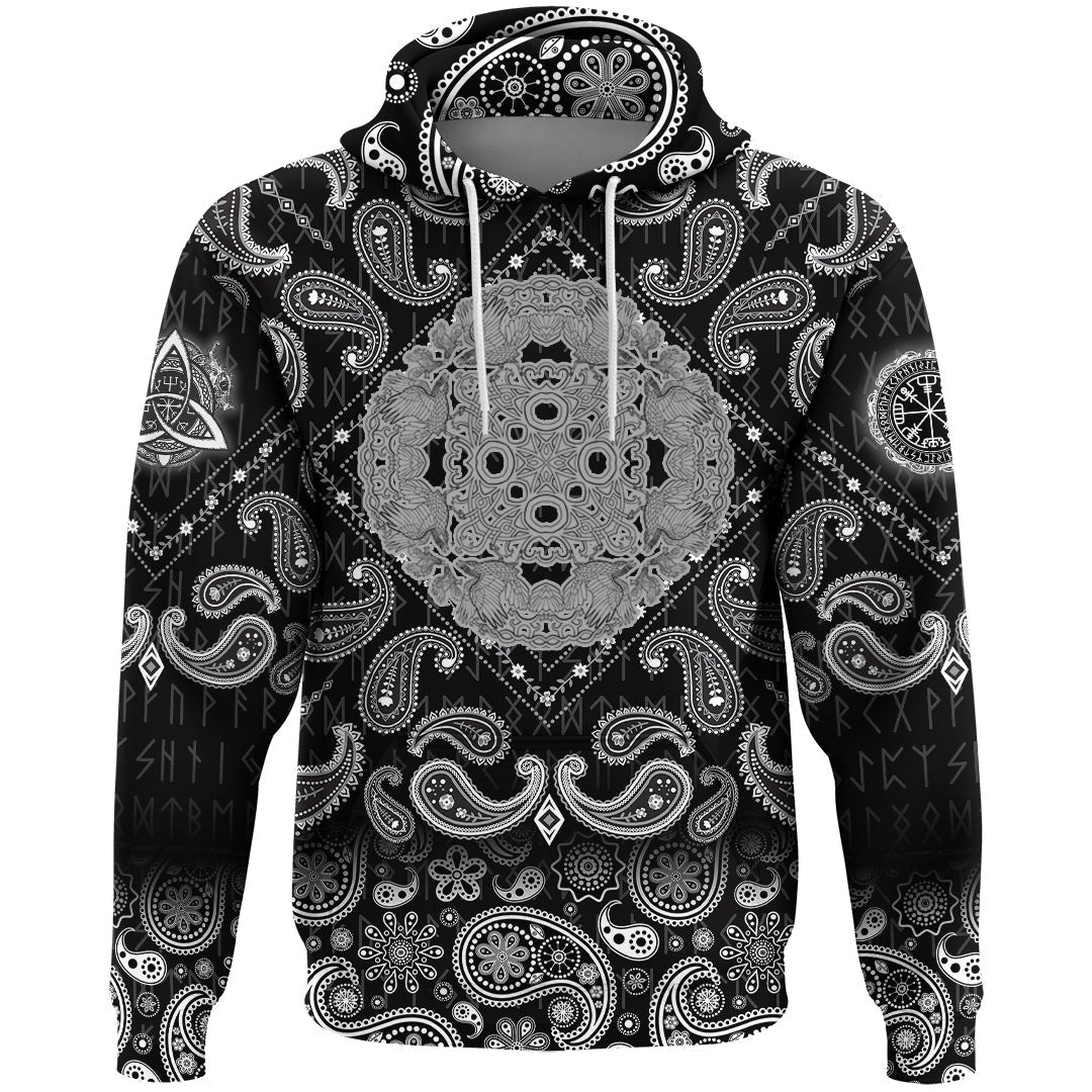 Viking Hoodie Celtic Symbol Ravens Cross Mandala with Bandana Paisley Style RLT12 - Wonder Print Shop
