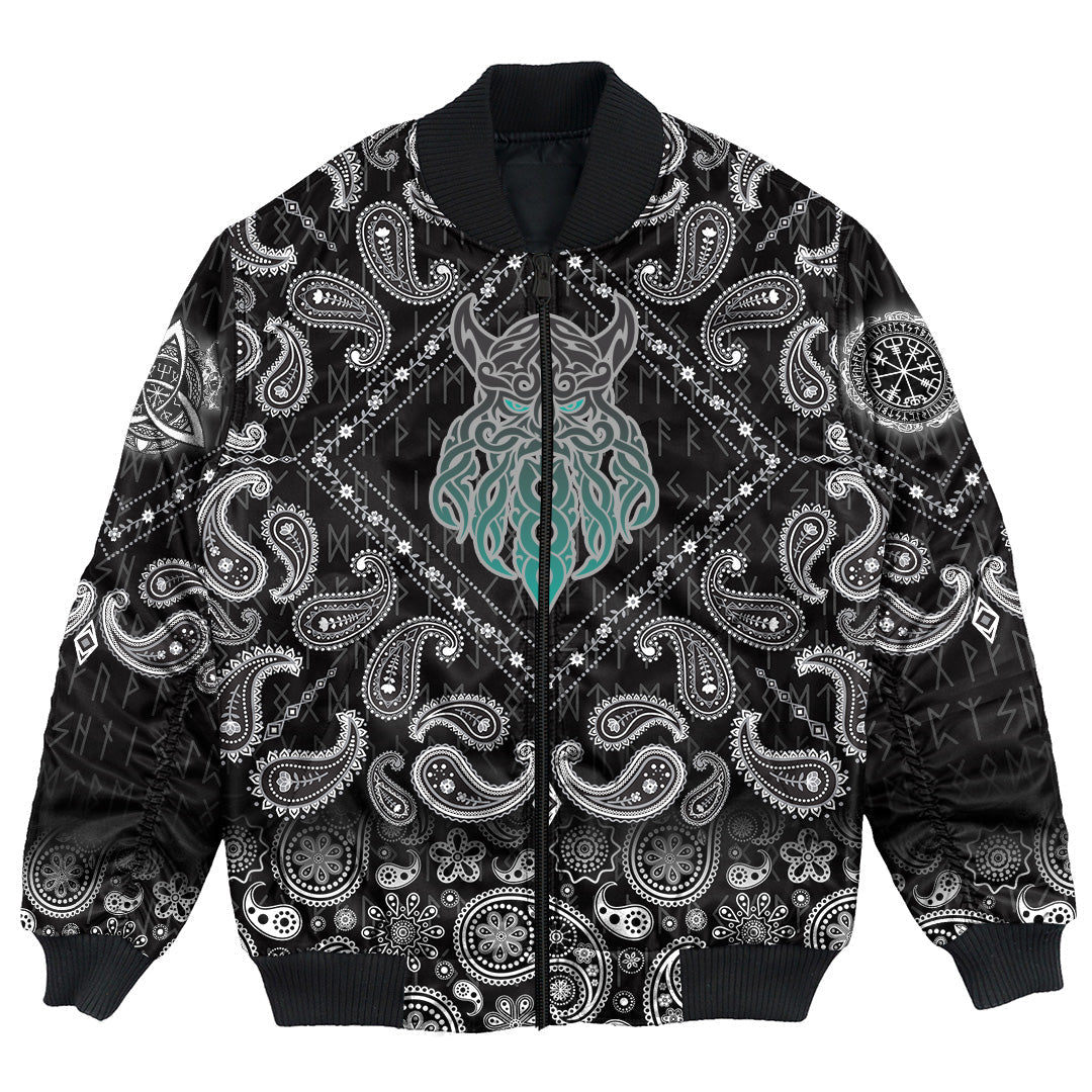 Viking Bomber Jacket Celtic Tangle Face with Bandana Paisley Style RLT12 - Wonder Print Shop