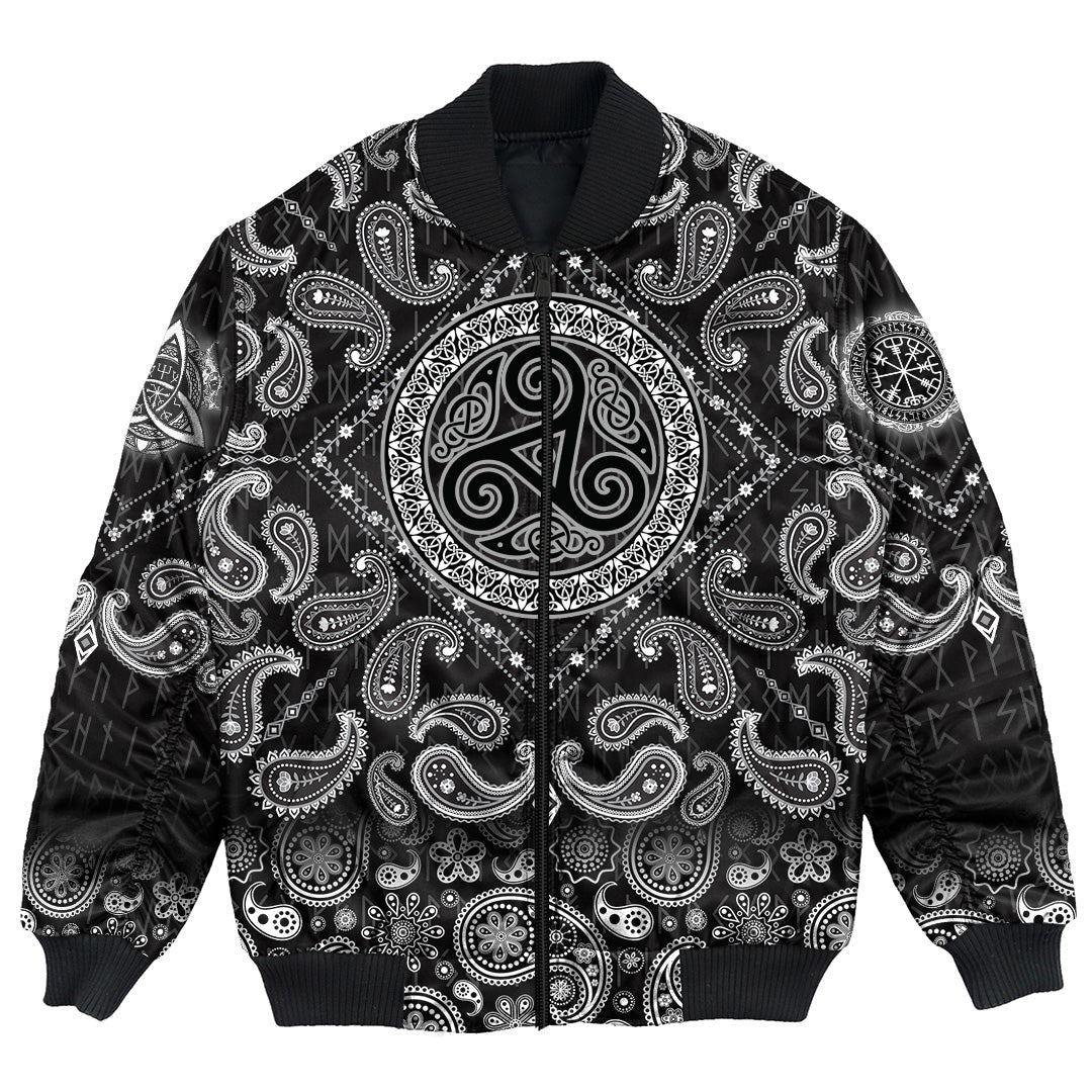 Viking Bomber Jacket Celtic The Triskele with Bandana Paisley Style RLT12 - Wonder Print Shop