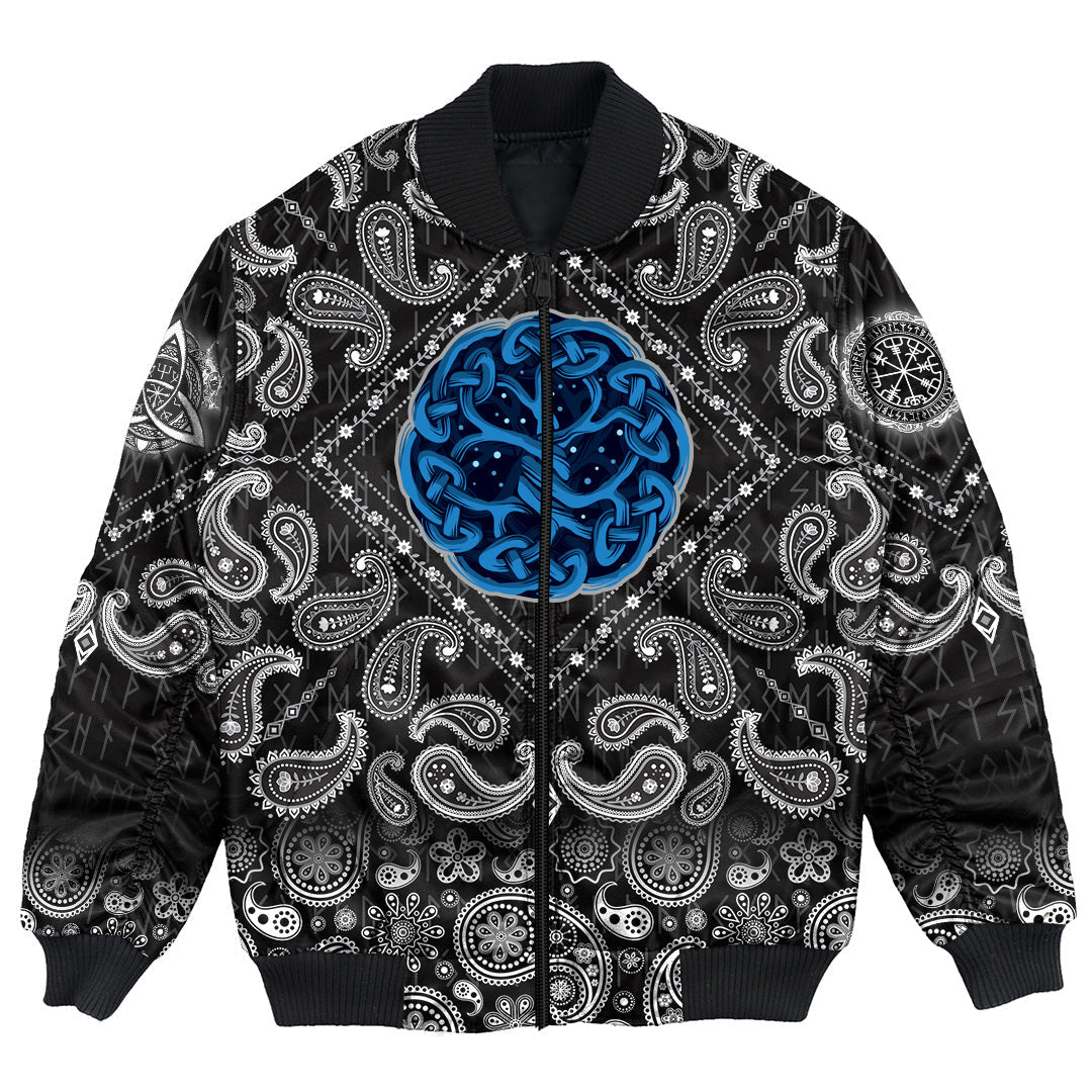 Viking Bomber Jacket Celtic Tree Of Life Yggdrasil Mystic Night with Bandana Paisley Style RLT12 - Wonder Print Shop