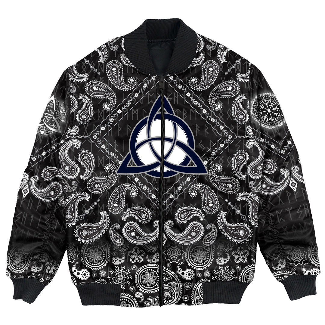 Viking Bomber Jacket Celtic Trinity Knot with Bandana Paisley Style RLT12 - Wonder Print Shop