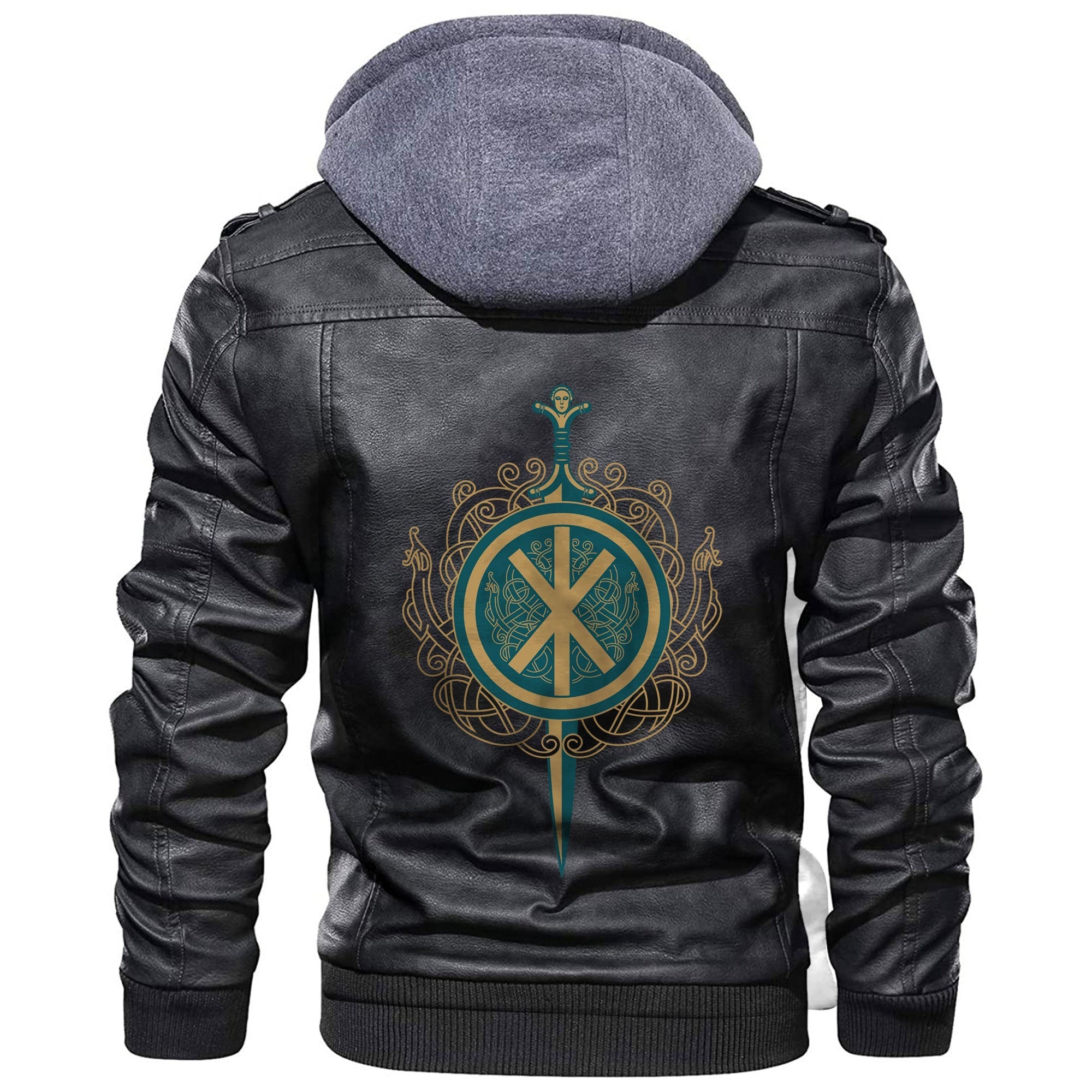 Viking Celtic Sword and Celtic Scandinavian Ornaments Leather Jacket RLT12 - Wonder Print Shop