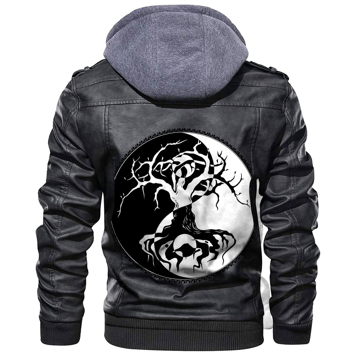 Viking Celtic Symbol Of Yin and Yang Druidic Yggdrasil Tree Leather Jacket RLT12 - Wonder Print Shop