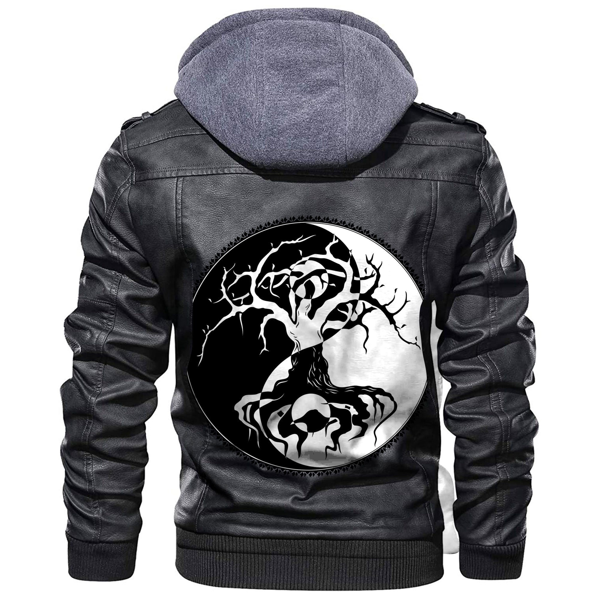 Viking Celtic Symbol Of Yin and Yang Druidic Yggdrasil Tree Leather Jacket RLT12 - Wonder Print Shop