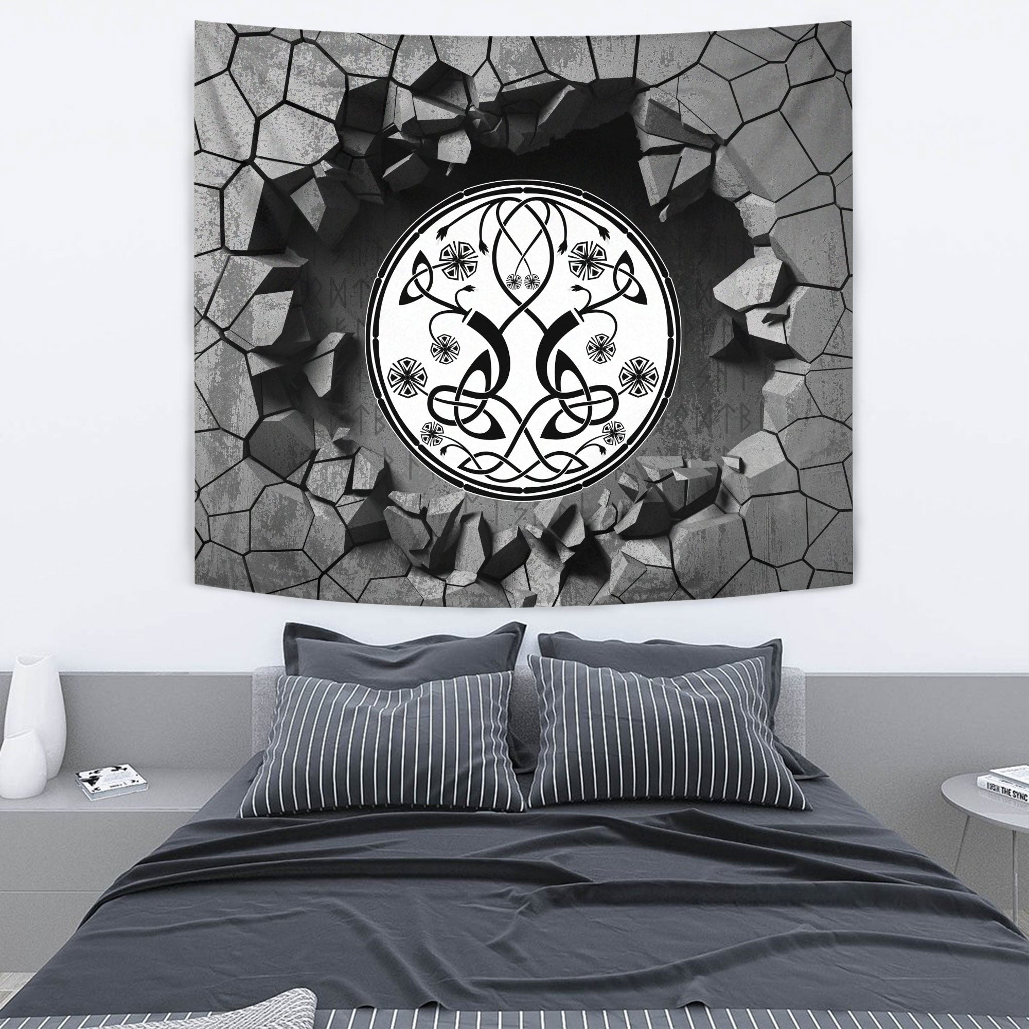 Viking Tapestry - Celtic Wolf Ornament Black and White Tapestry RLT12 - Wonder Print Shop