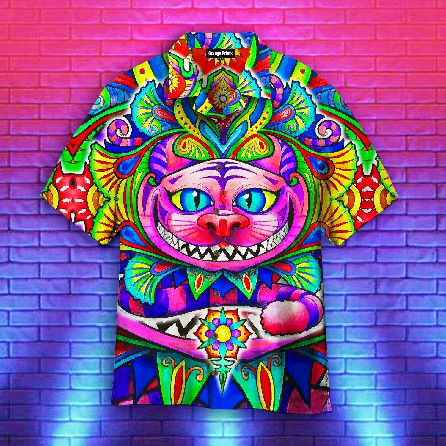 Cheshire Cat Colorful Hawaiian Shirt - Wonder Print Shop