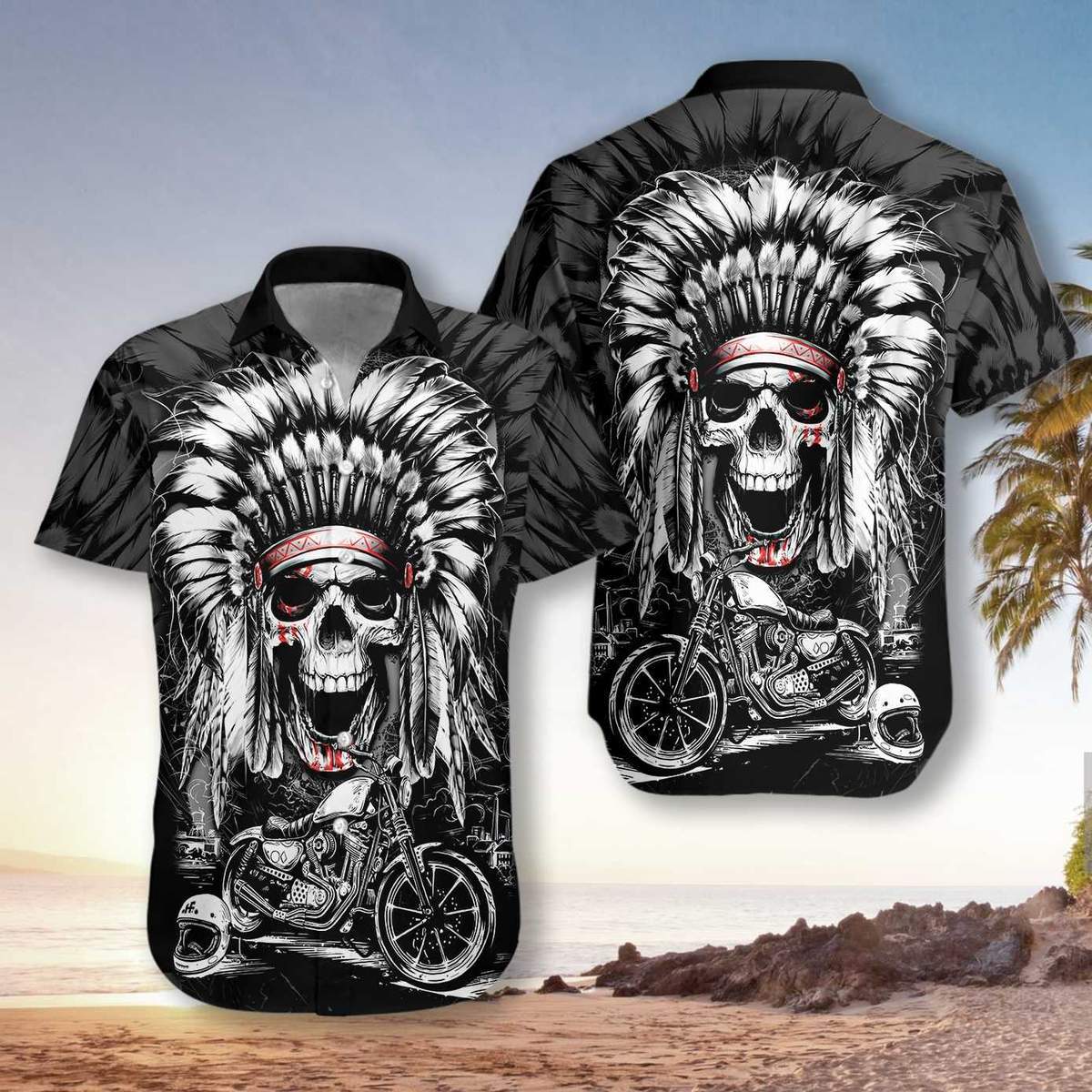 Chief Skull Motorcycle Unisex Hawaiian Shirt - Wonder Print Shop