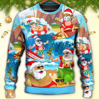 Christmas Santa Claus Play On The Beach Mele Kalikimaka Ugly Christmas Sweater - Wonder Print Shop