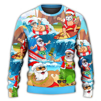 Christmas Santa Claus Play On The Beach Mele Kalikimaka Ugly Christmas Sweater - Wonder Print Shop