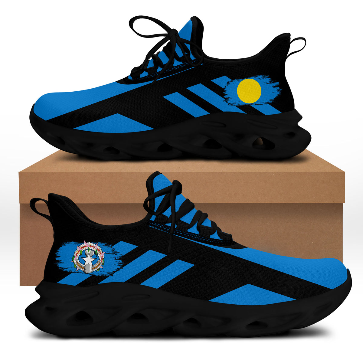 Polynesian Footwear Northern Mariana Flag Sport Clunky Sneakers -Black