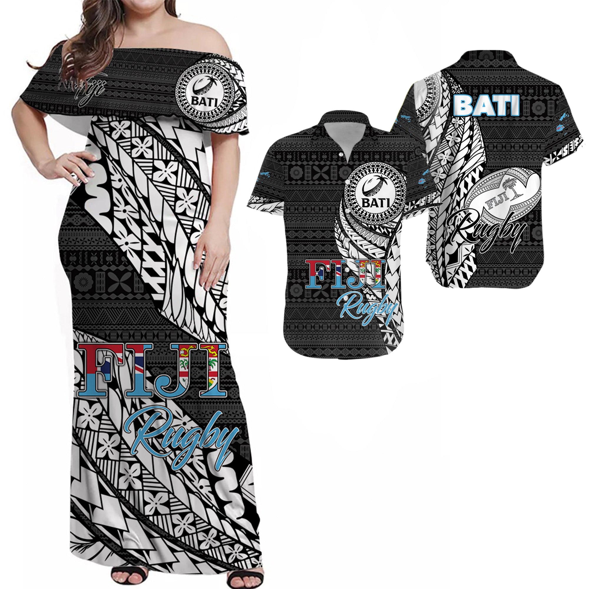 Fiji Rugby Bati Tapa Pattern Matching Hawaiian Shirt And Dress LT2 - Wonder Print Shop