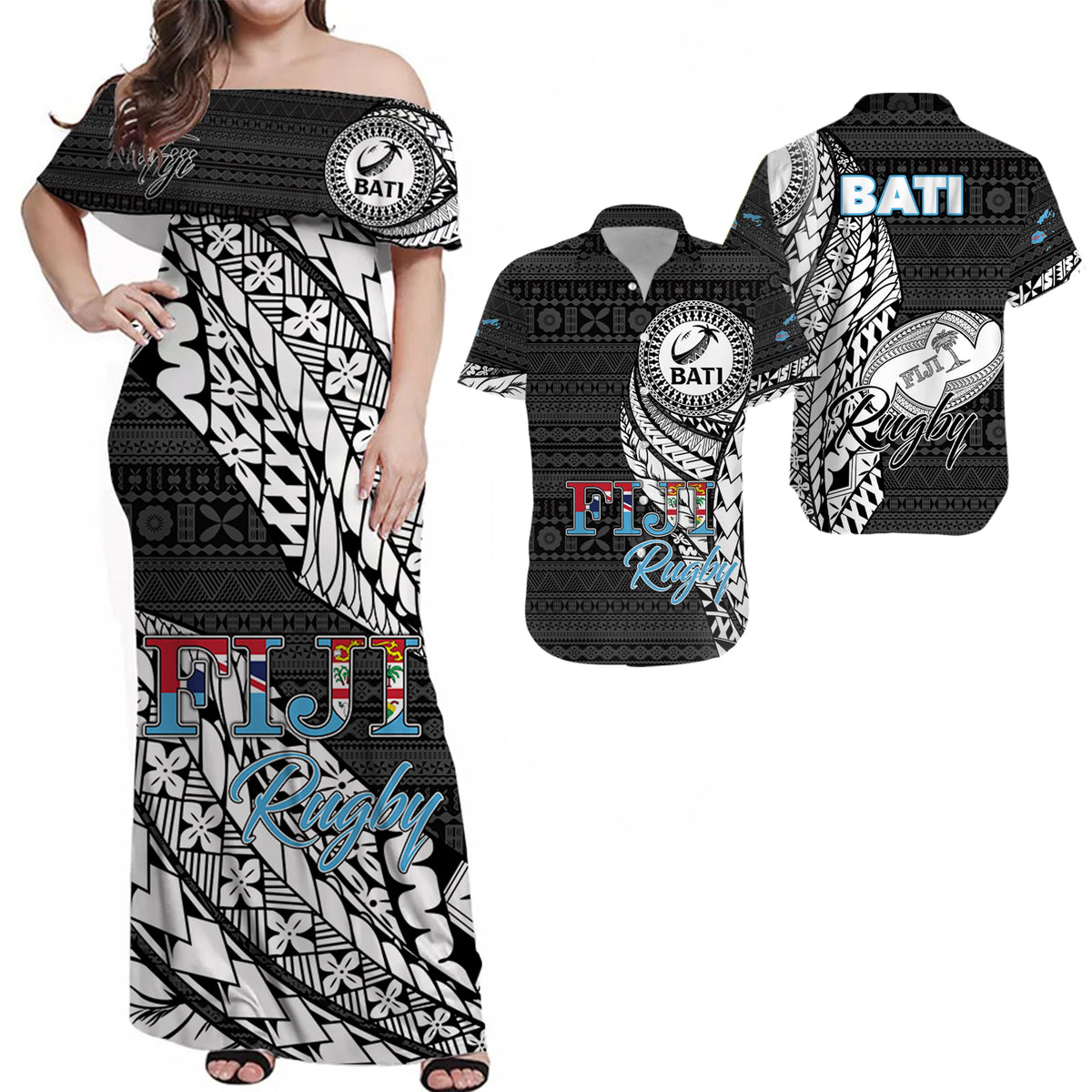 Fiji Rugby Bati Tapa Pattern Matching Hawaiian Shirt And Dress - LT2 - Wonder Print Shop