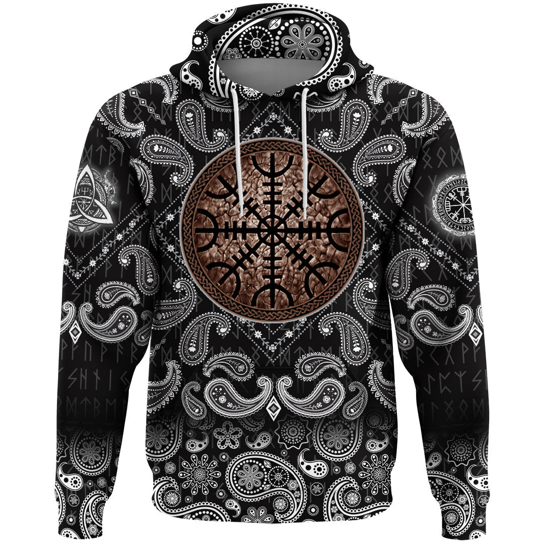 Viking Hoodie Compass with Bandana Paisley Style RLT12 - Wonder Print Shop