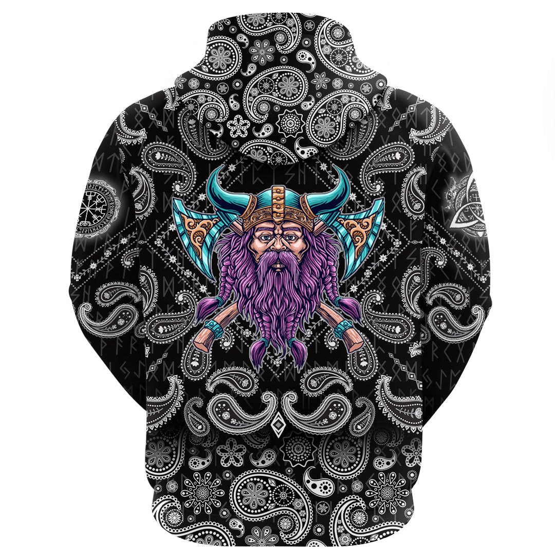 Viking Hoodie Cool Beard With Axe with Bandana Paisley Style RLT12 - Wonder Print Shop