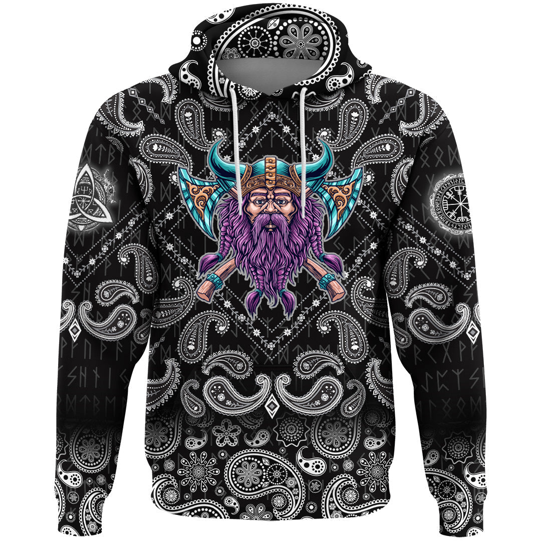 Viking Hoodie Cool Beard With Axe with Bandana Paisley Style RLT12 - Wonder Print Shop