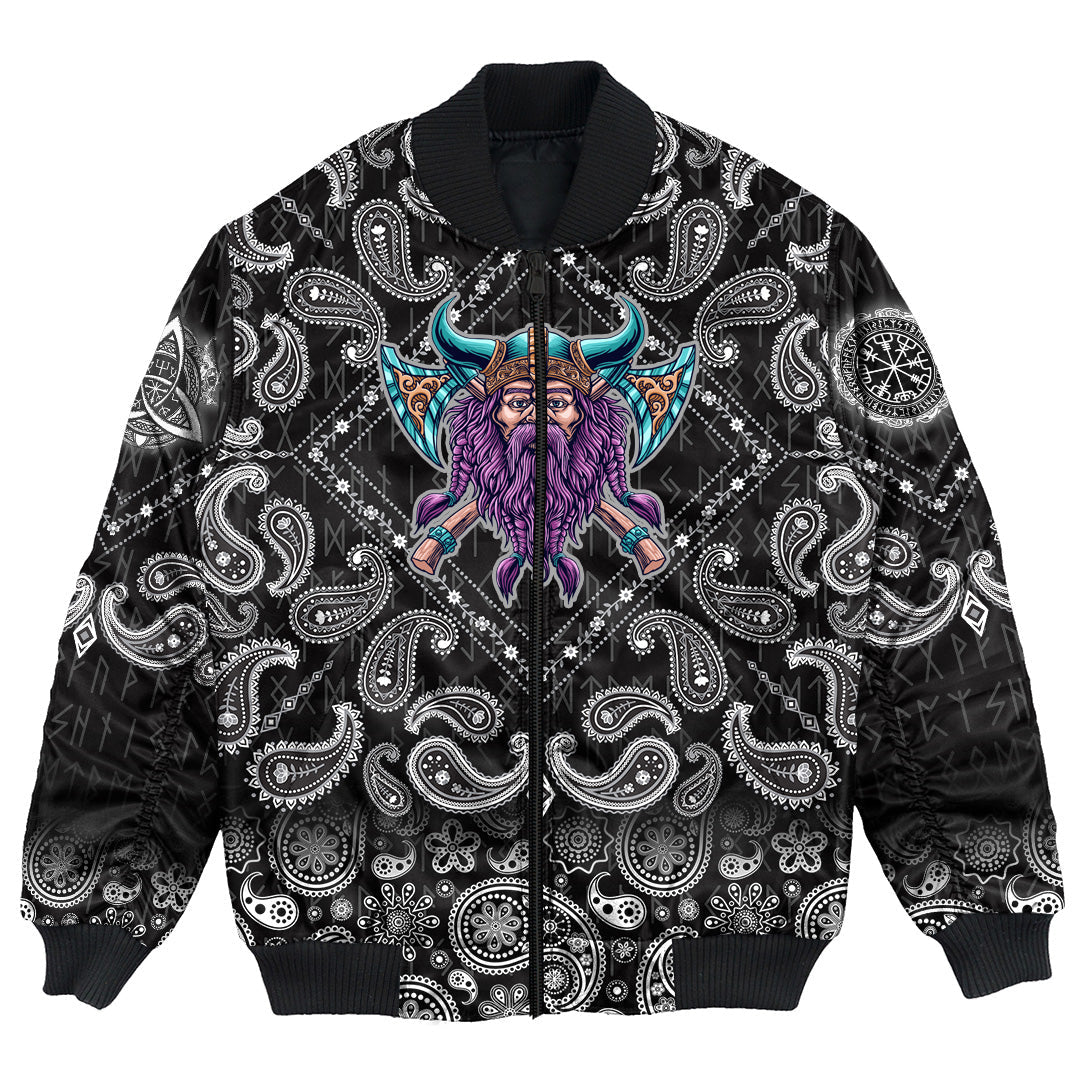 Viking Bomber Jacket Cool Beard With Axe with Bandana Paisley Style RLT12 - Wonder Print Shop