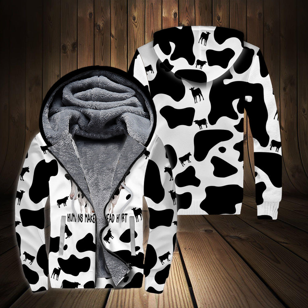 Cow Make Me Happy Fleece Zip Hoodie All Over Print - Wonder Print Shop
