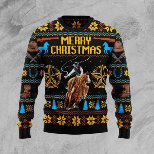 Cowboy Merry Christmas Ugly Christmas Sweater - Wonder Print Shop