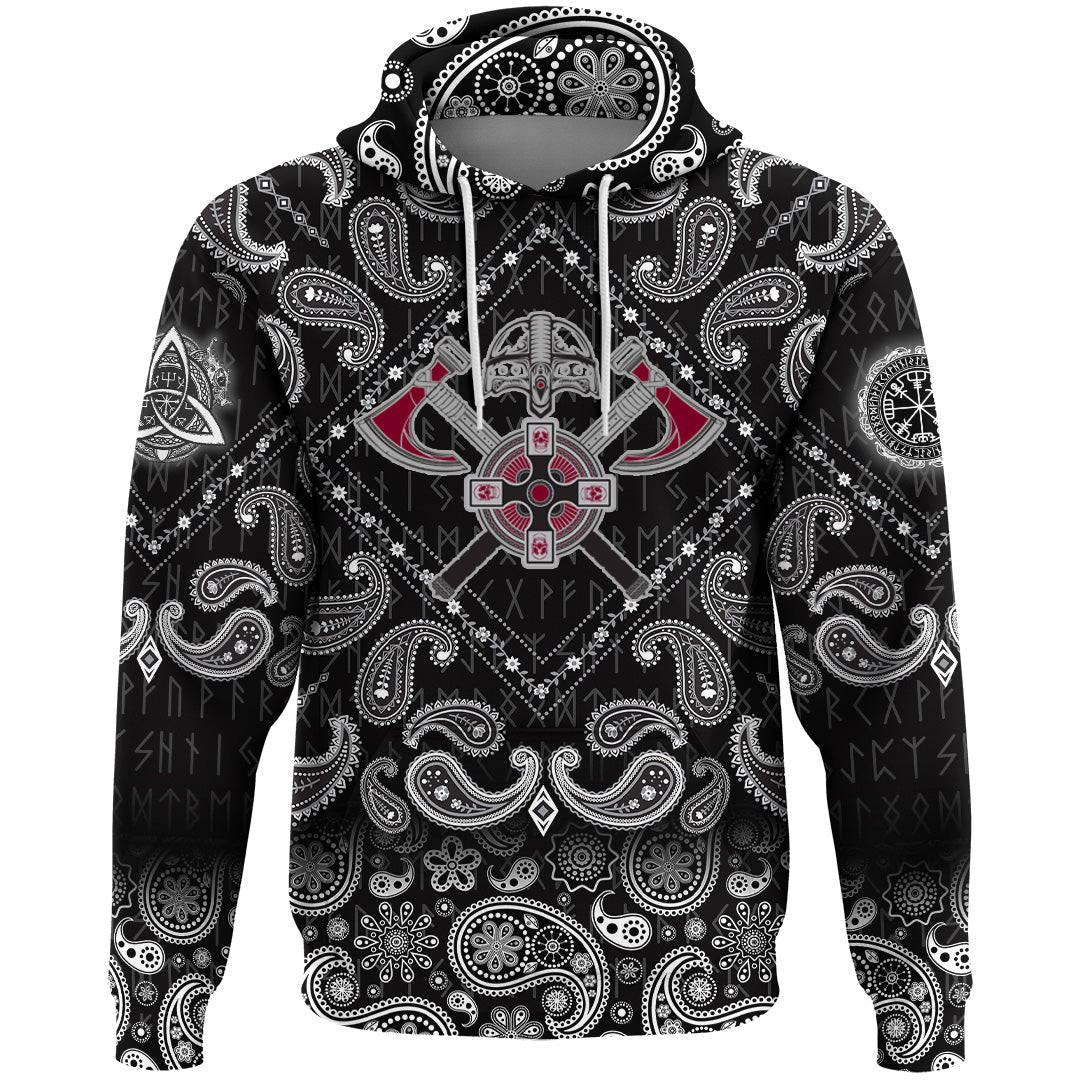 Viking Hoodie Crest Crossed Battle Axes with Bandana Paisley Style RLT12 - Wonder Print Shop