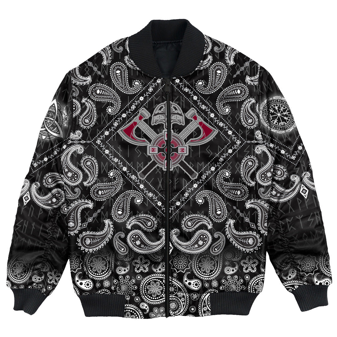 Viking Bomber Jacket Crest Crossed Battle Axes with Bandana Paisley Style RLT12 - Wonder Print Shop