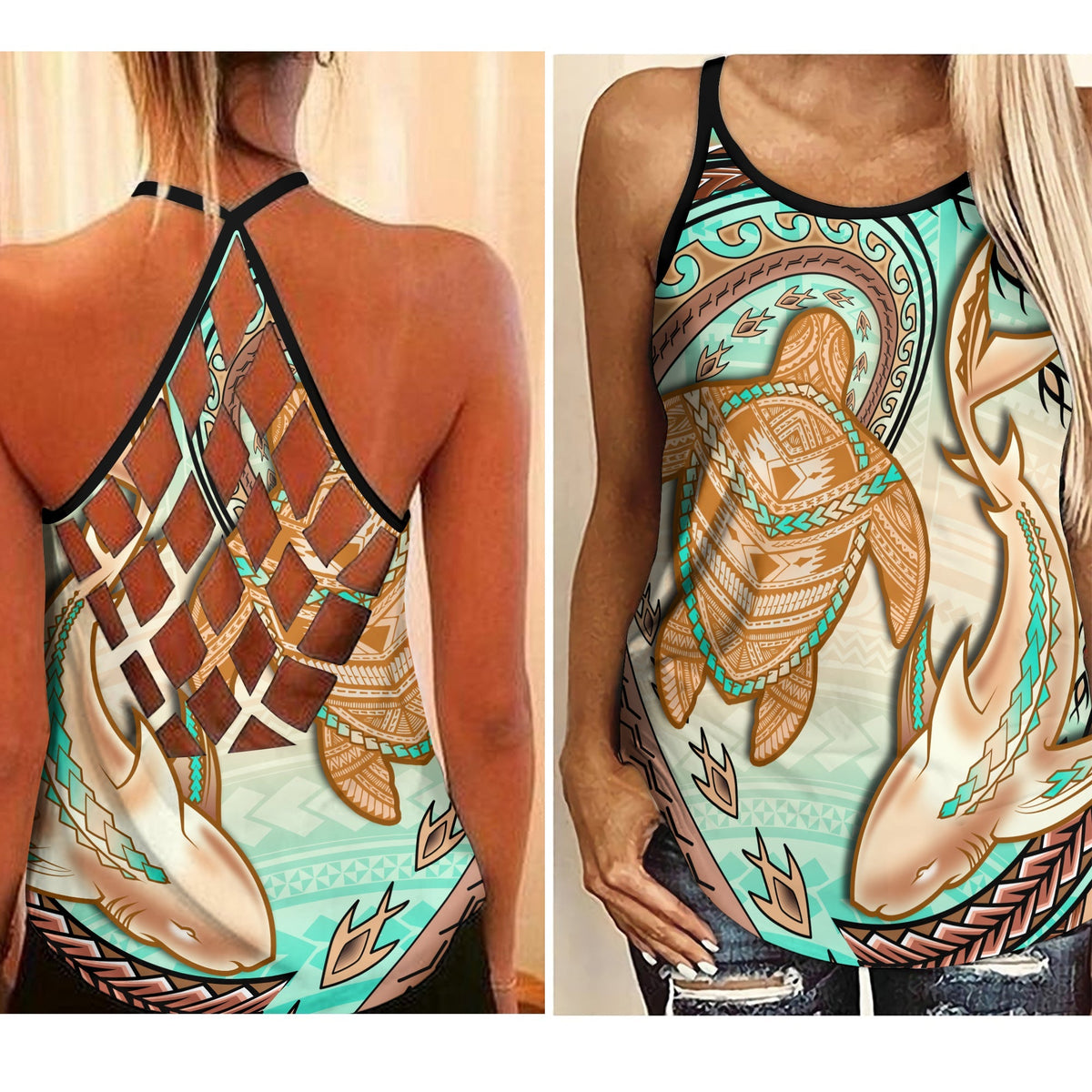 hawaii-criss-cross-tank-top-polynesian-shark-and-sea-turtle-dreamy-turquoise-artsy