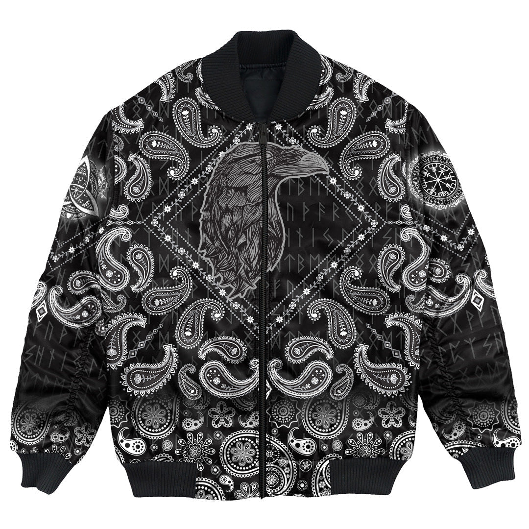Viking Bomber Jacket Crow Black with Bandana Paisley Style RLT12 - Wonder Print Shop