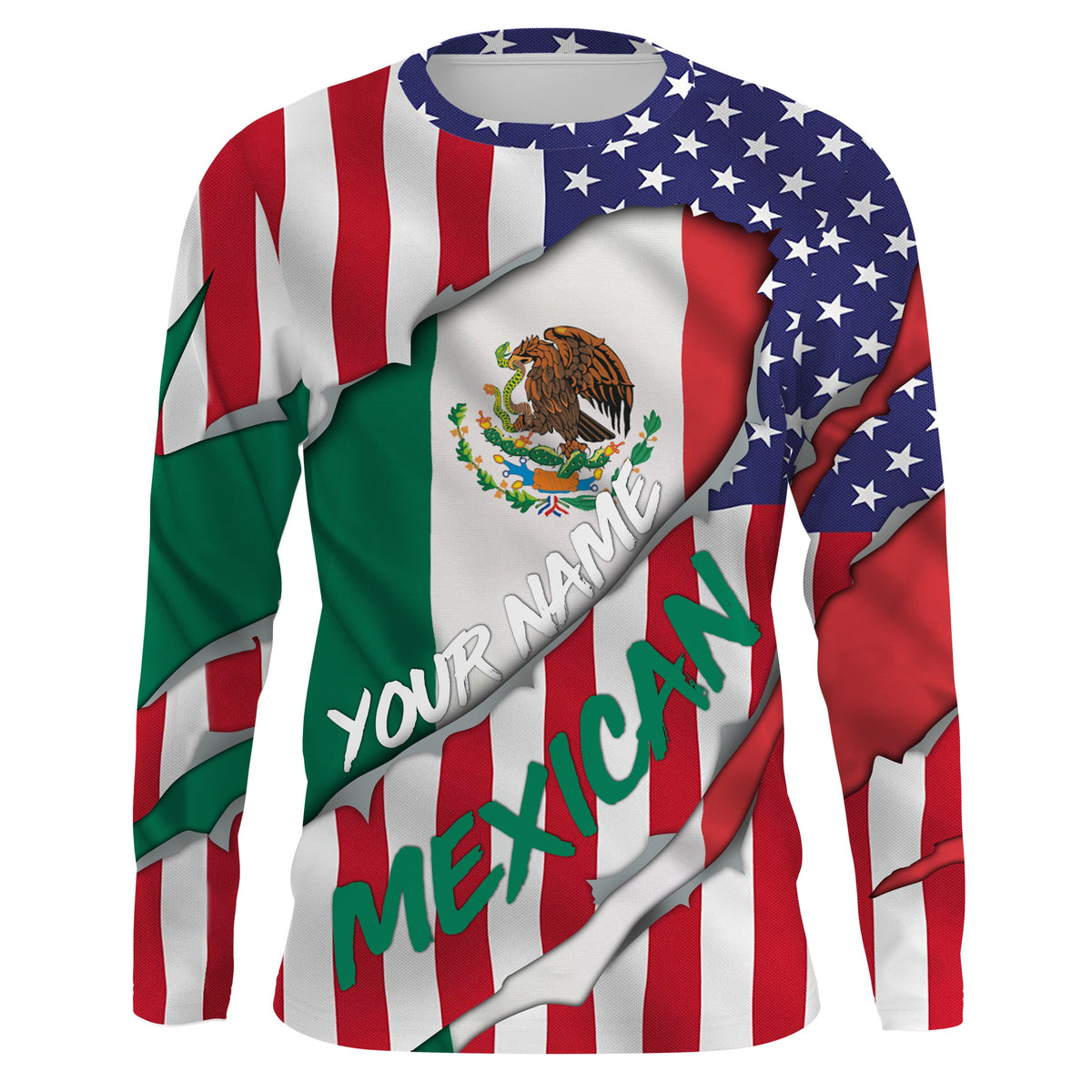 American Flag Mexican Flag Custom UV Long Sleeves Shirts, Personalized Patriotic Fishing Apparel Gifts, Fishing Long Sleeve Shirts - Wonder Print Shop