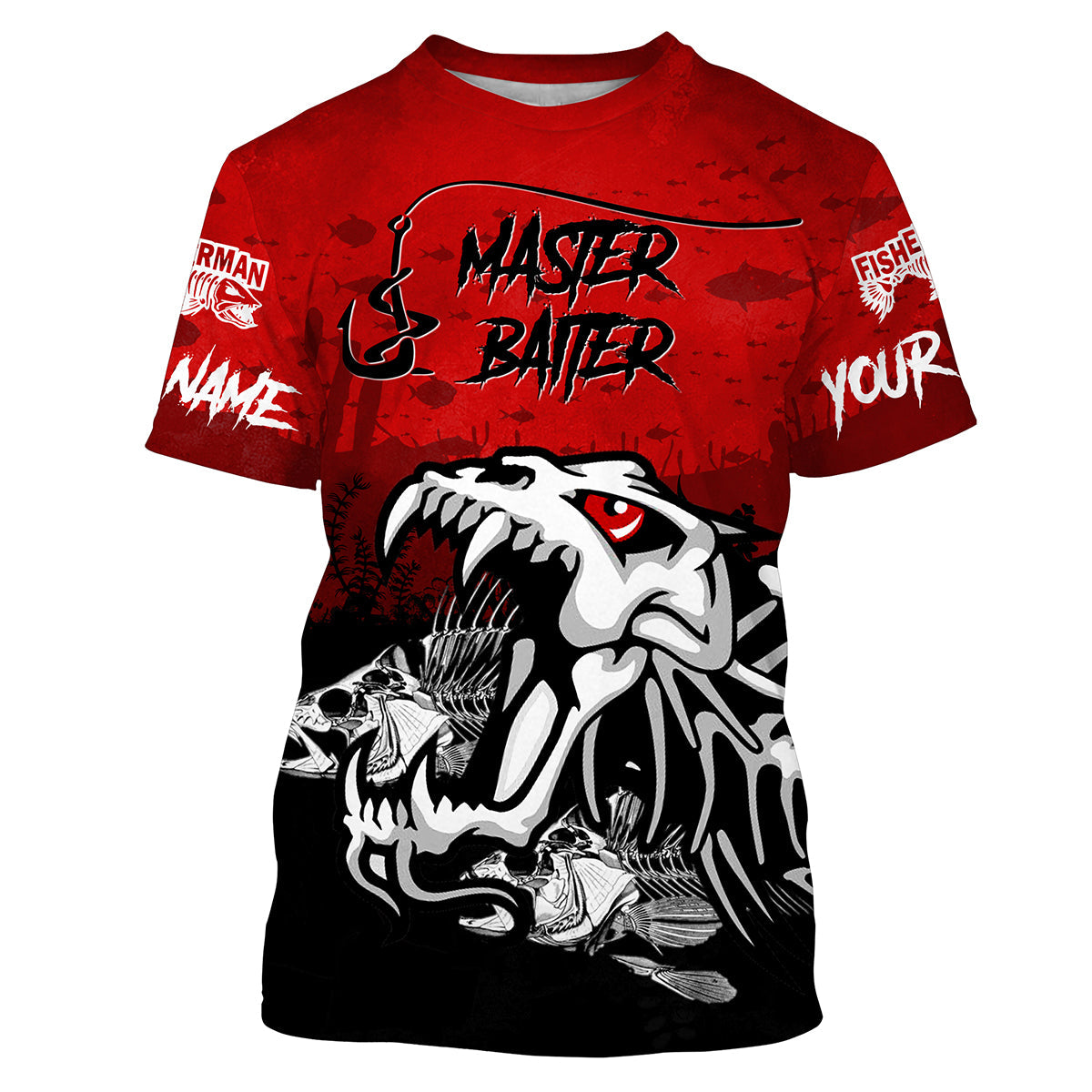Fish Skeleton Master Baiter Red Custom Fishing Shirts Performance Fishing Shirts - Wonder Print Shop
