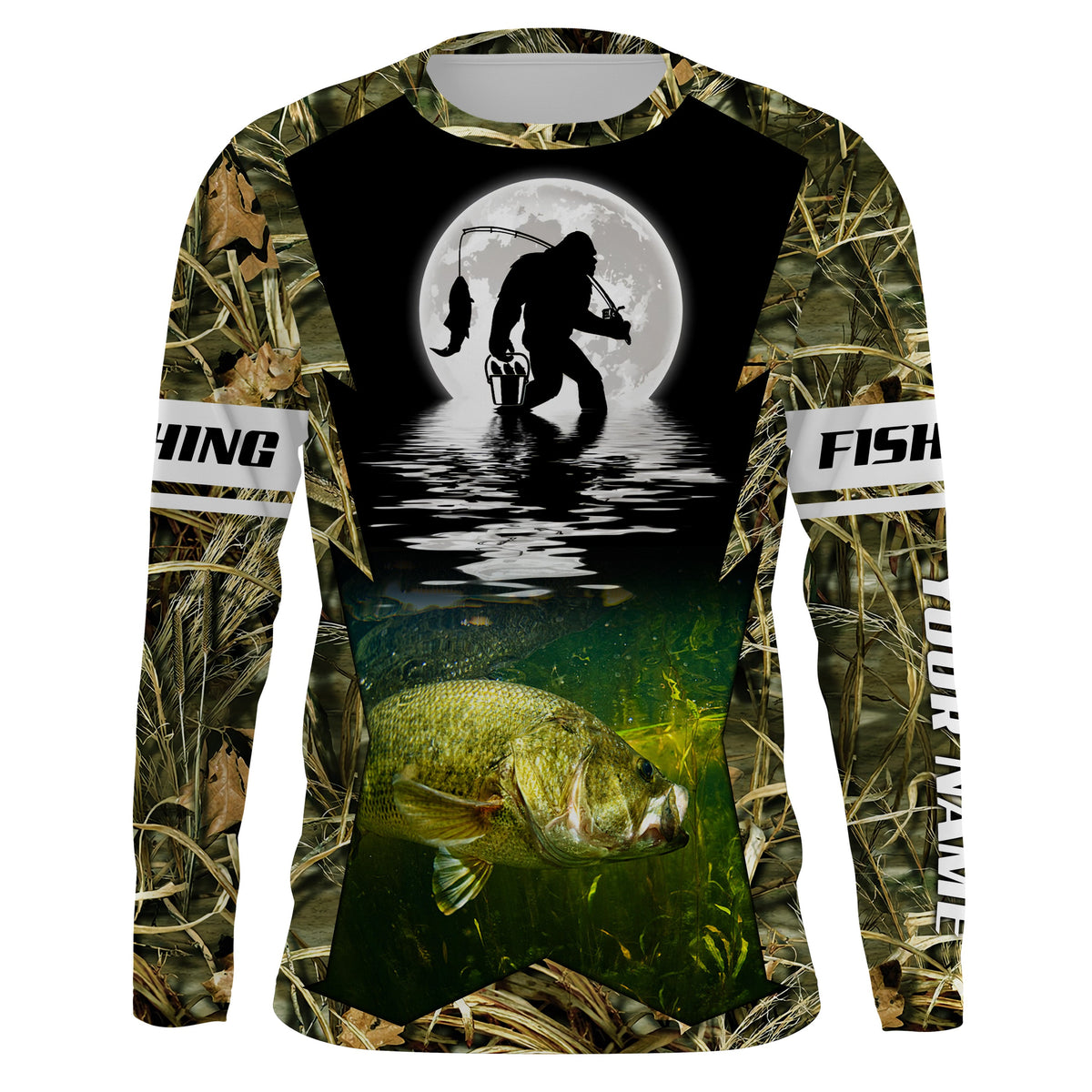 Bigfoot Fishing Funny Sasquatch Custom Name 3D Tournament Fishing Shirts UV Protection UPF 30+, Fishing Long Sleeve Shirts - Wonder Print Shop