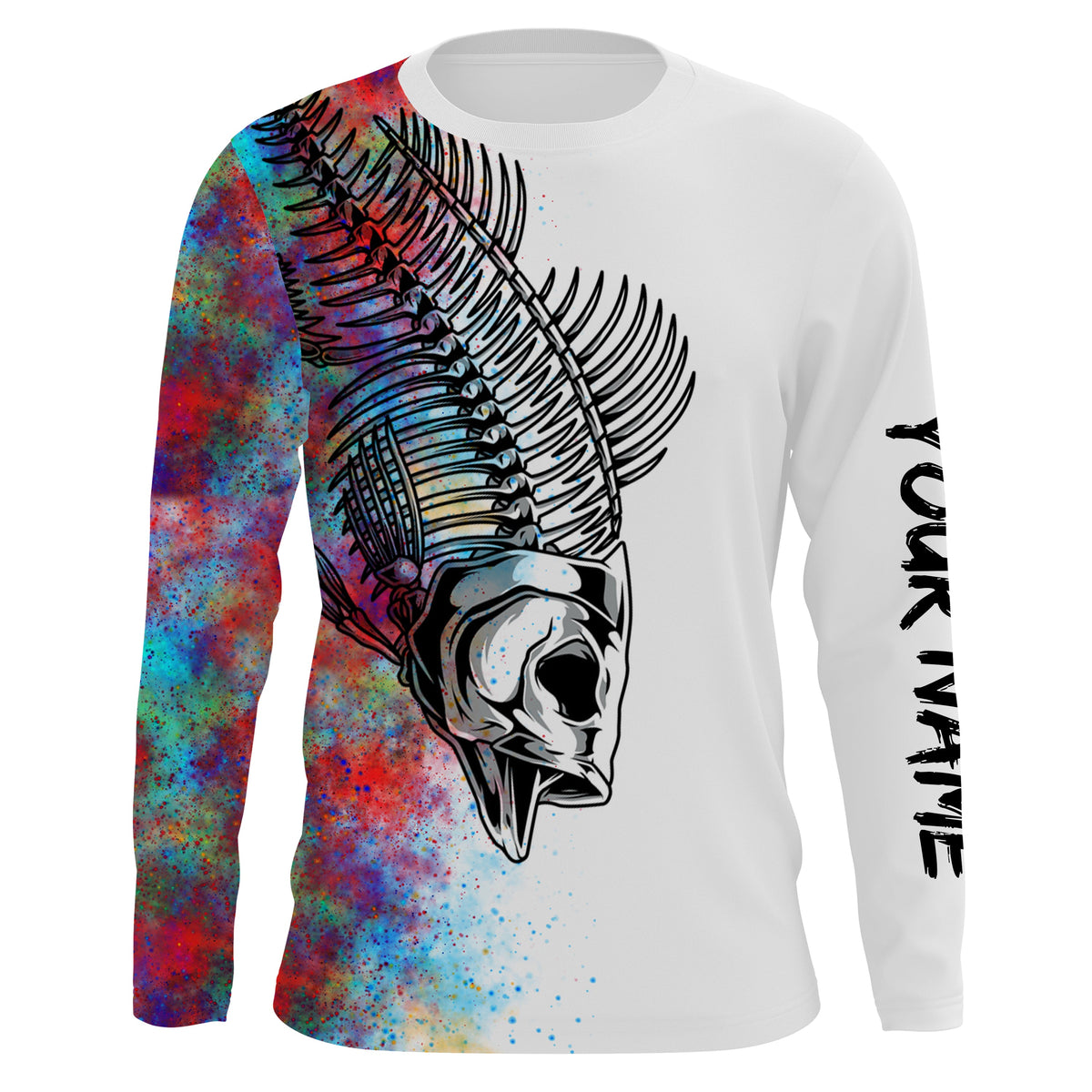 Colorful Bass Skeleton Fishing UV Protection Quick Dry Customize Name Long Sleeve Fishing Shirts UPF 30+, Fishing Long Sleeve Shirts - Wonder Print Shop