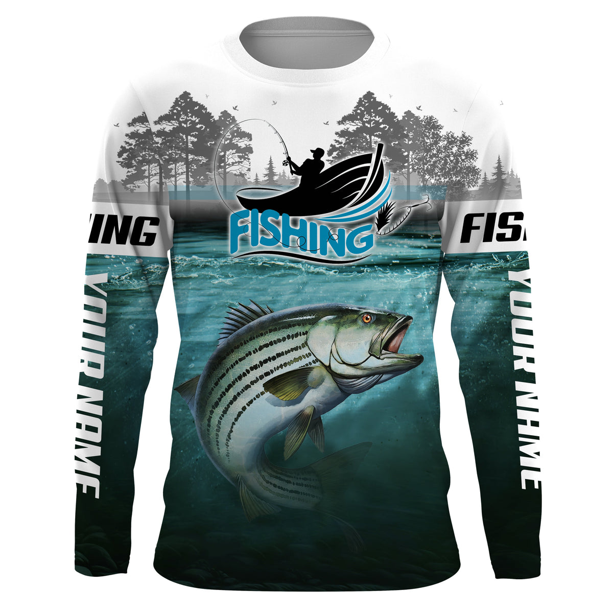 Custom Striped Bass Long Sleeve Performance Fishing Shirts, Striped Bass Fishing Jersey, Fishing Long Sleeve Shirts - Wonder Print Shop