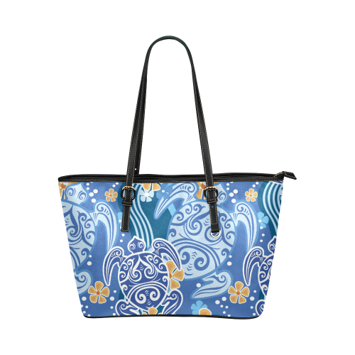 Hawaii Turtle Leather Tote Bag, Plumeria Leather Tote - Wonder Print Shop