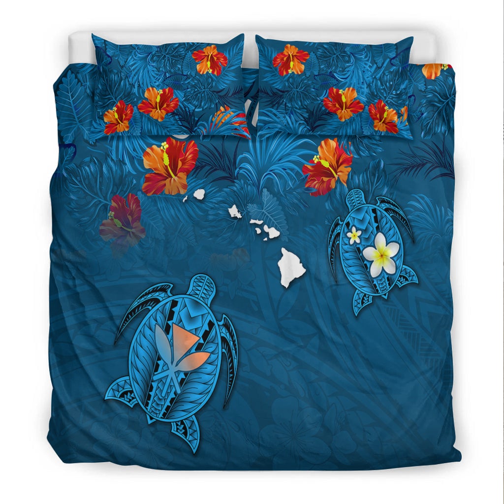 (Custom Personalised) Hawaiian Islands Bedding Set - Hawaii Tropical Flowers and Turtles Blue LT13 - Wonder Print Shop