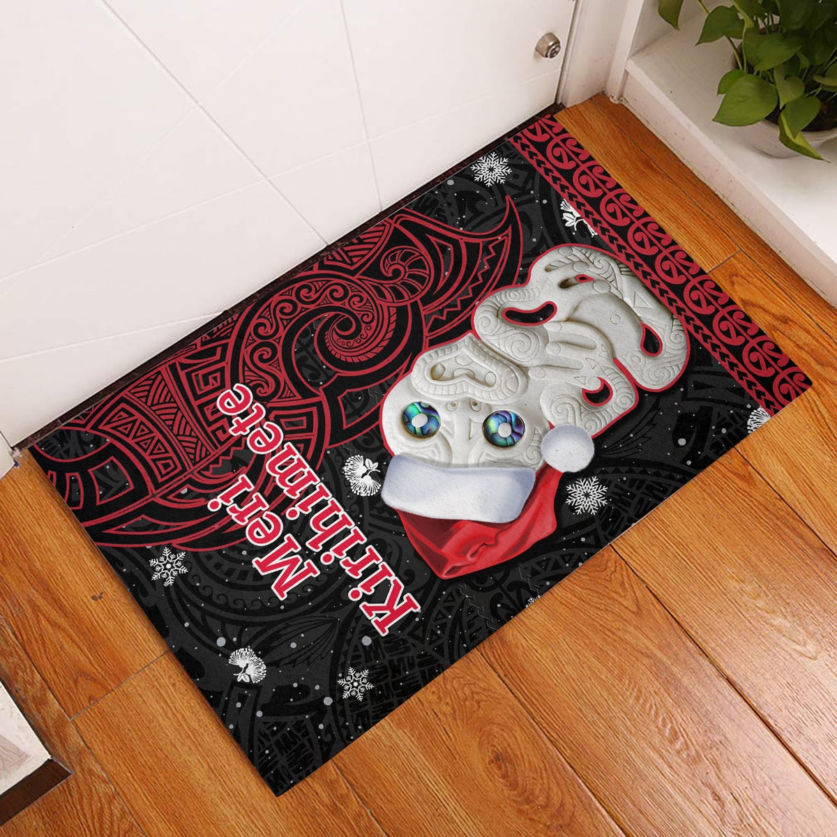 new-zealand-christmas-door-mat-hei-tiki-red-pohutukawa-meri-kirihimete
