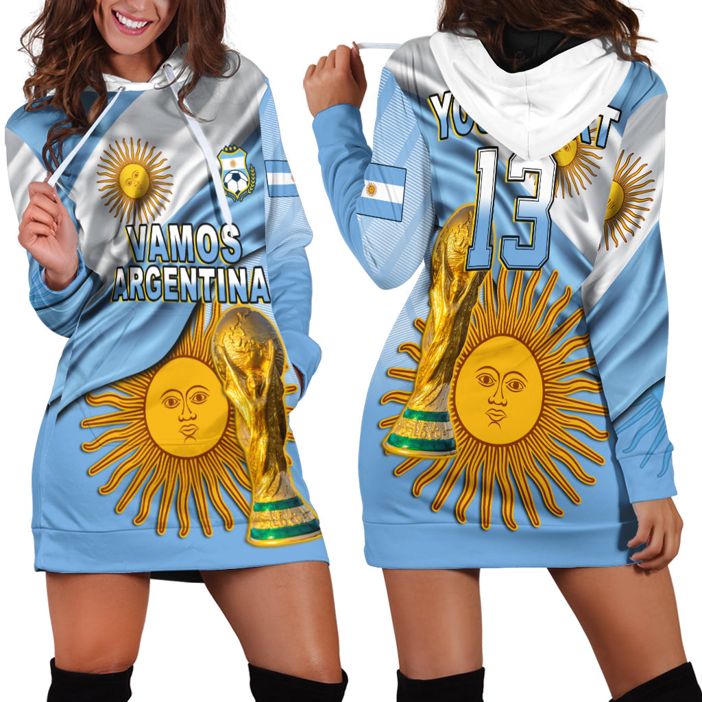 (Custom Text and Number) Argentina Football Hoodie Dress Vamos La Albiceleste Champions World Cup Vibe Flag LT13 - Wonder Print Shop