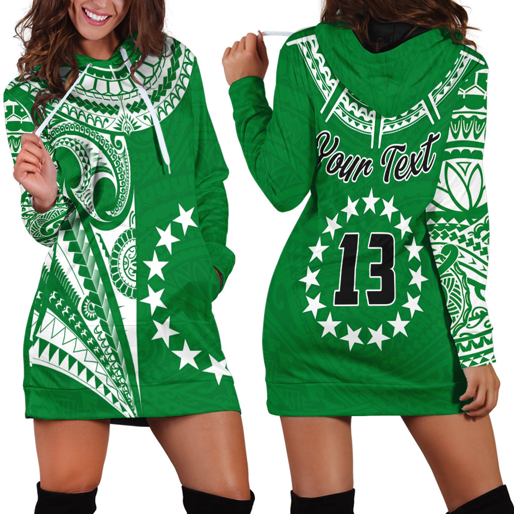 (Custom Text and Number) Cook Islands Tatau Hoodie Dress Symbolize Passion Stars Version Green LT13 - Wonder Print Shop
