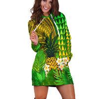 (Custom Personalised) Hawaii Pineapple Hoodie Dress Plumeria Frangipani Mix Tribal Pattern LT13 - Wonder Print Shop