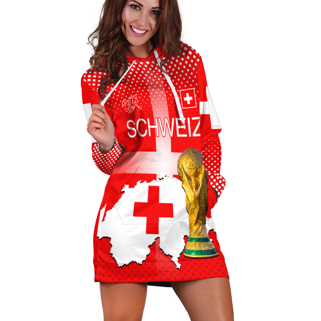 (Custom Text and Number) Switzerland Football Hoodie Dress Schweizer Pati Champion 2022 World Cup LT13 - Wonder Print Shop
