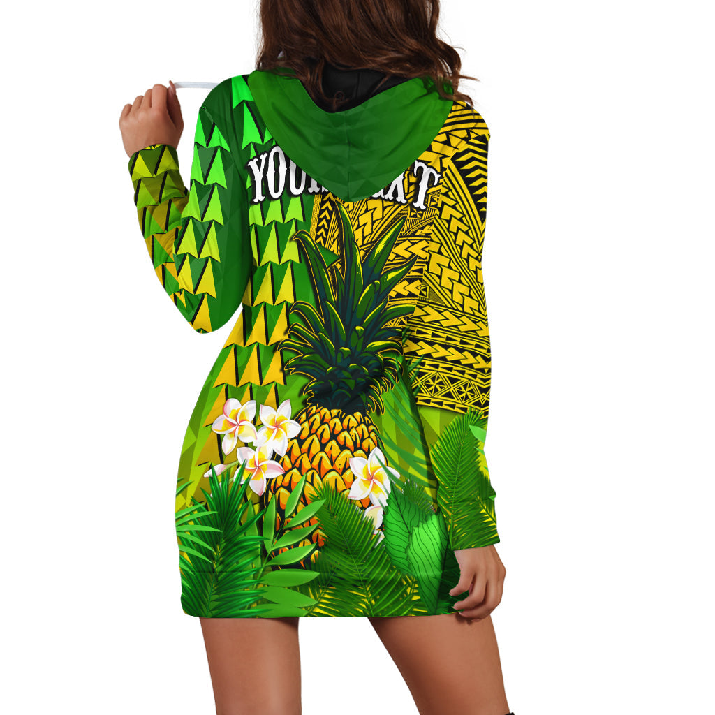 (Custom Personalised) Hawaii Pineapple Hoodie Dress Plumeria Frangipani Mix Tribal Pattern LT13 - Wonder Print Shop