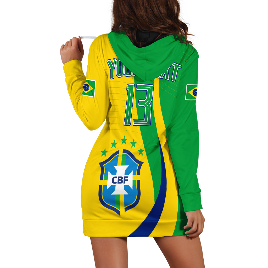 (Custom Text and Number) Brazil Football Champions Hoodie Dress Selecao Style Vibe LT13 - Wonder Print Shop