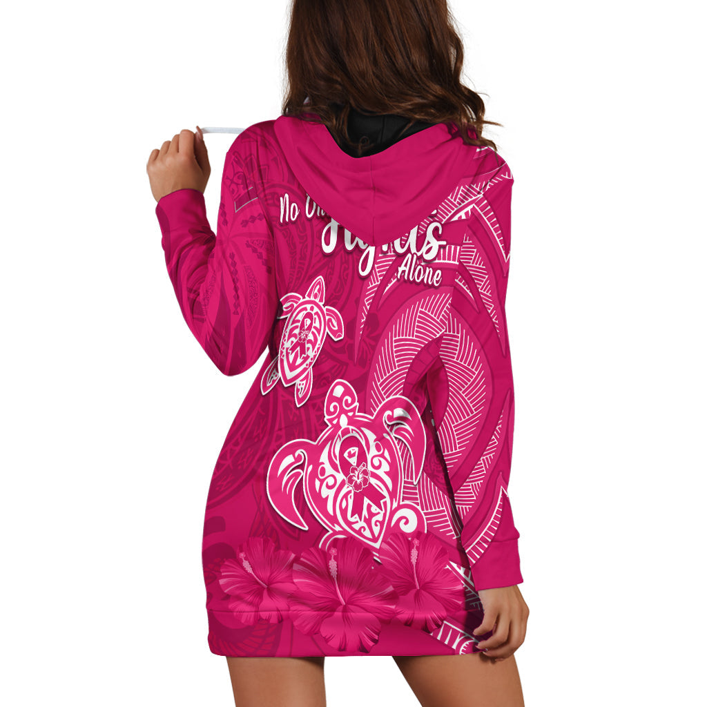 Breast Cancer Awareness Hoodie Dress Hibiscus Polynesian No One Fights Alone LT13 - Wonder Print Shop