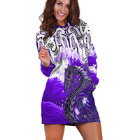 Custom Personalised Manaia Maori Hoodie Dress Fern Aotearoa Purple Waves LT13 - Wonder Print Shop