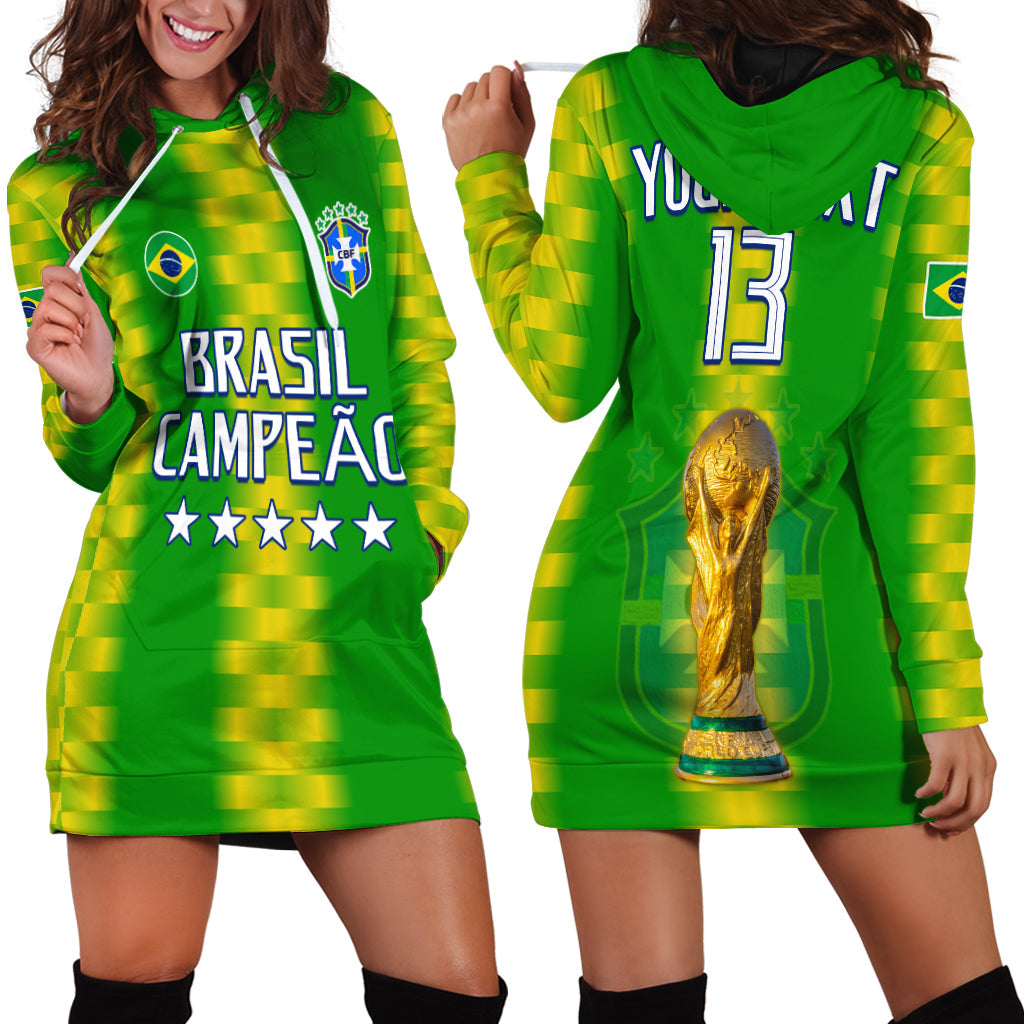 (Custom Text and Number) Brazil Football Champions Hoodie Dress Proud Selecao LT13 - Wonder Print Shop